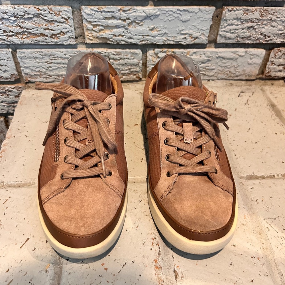Vionic Myra Brown Suede Canvas Side Zip Orthotic Sneakers Womens 9